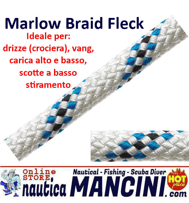 Cima MARLOW BRAID Fleck Prestirata per Drizze Bianca con Segnalino Blu Ø 14 mm - Clicca l'immagine per chiudere