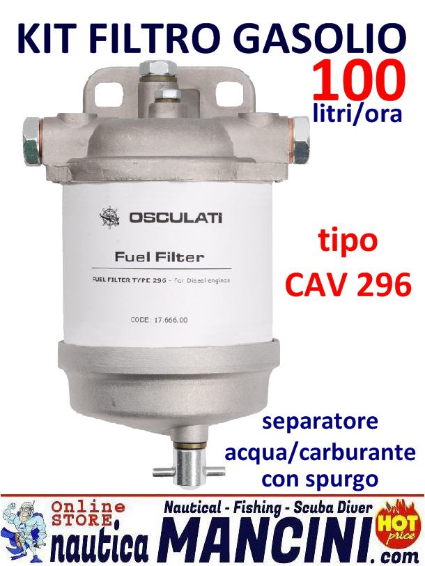Filtro Separatore Acqua/Gasolio KIT 170 mm Completo di Cartuccia, tipo CAV 296