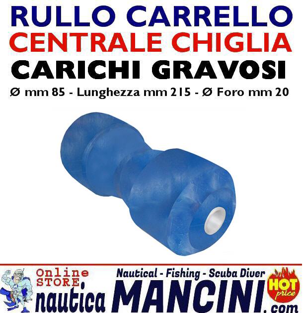 Rullo Carrello Reggichiglia Centrale Ø 85 mm 215 mm foro 20 mm con Anima in Polipropilene BLU