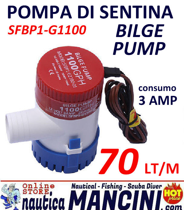 Pompa Immersione BILGE PUMP 1100 (70lt/min) - Clicca l'immagine per chiudere