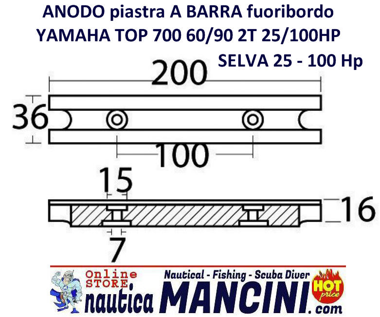 Anodo Zinco a Barra per Yamaha/Mariner/Selva 25/100 HP