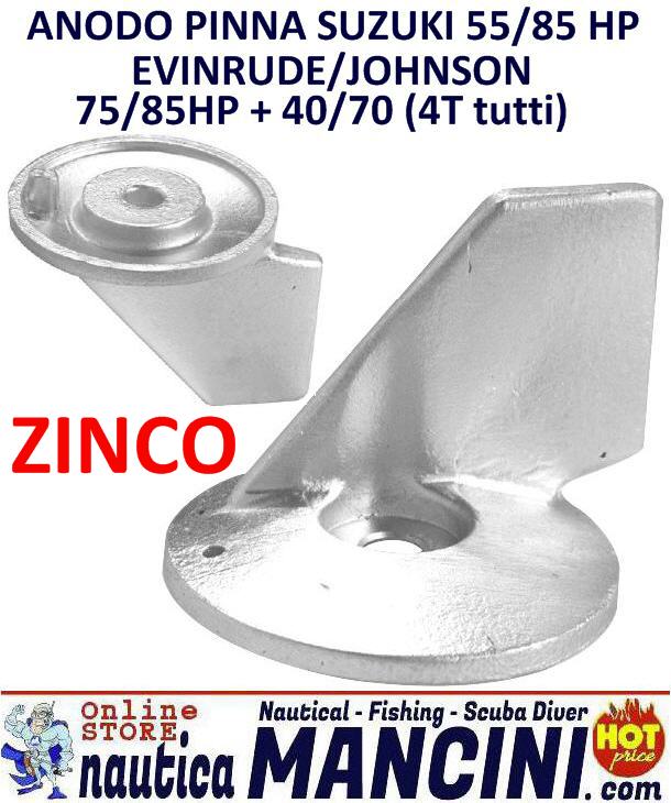 Anodo Zinco a Pinna per Suzuki 55/85 HP - Evinrude/Johnson 75/85 HP + 40/70 HP (4T tutti)