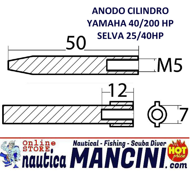 Anodo Zinco a Cilindro Yamaha 40/200 HP e Selva 25/40 HP