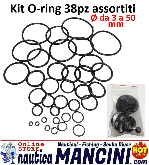 Kit O-Ring (oring) Busta 38pz assortiti da Ø 3mm a 50 mm