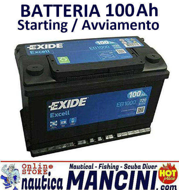 Batteria Exide Excell Avviamento 100Ah EB1000 Spunto 720A Polo Positivo (+) a Dx