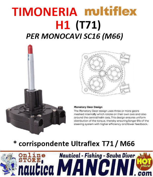 Timoneria per Motori Oltre 55HP (2) MULTIFLEX H1 (* Corrispondente Ultraflex T71) Modello con Sistema Guida Agevole per Monocavo SC16 (M66)