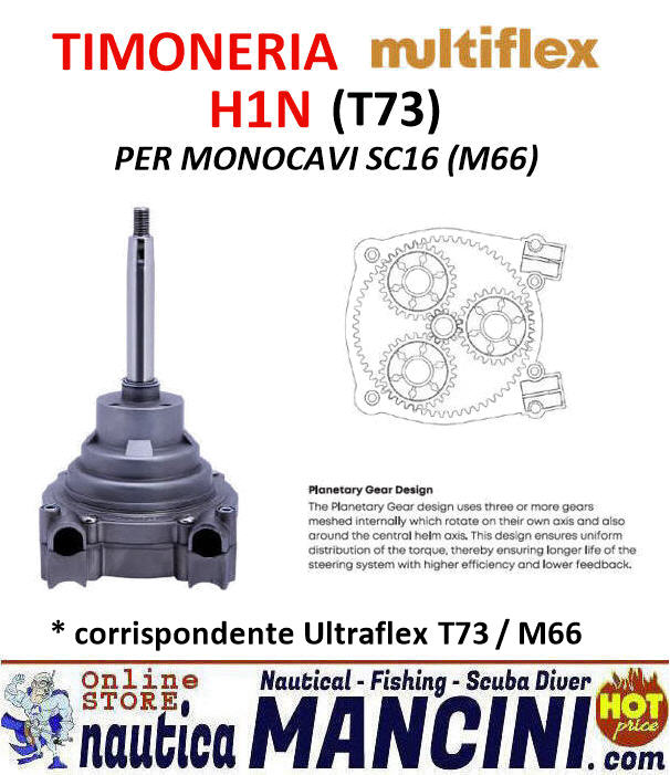 Timoneria per Motori Oltre 55HP (3) MULTIFLEX H1N Modello con Sistema Guida Agevole + Blocco ritorno Volante (* Corrispondente Ultraflex T73) SC16 (M66)