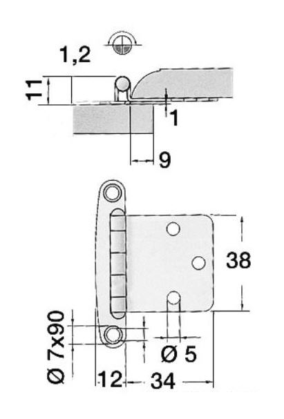 Cerniera Inox Senza Sbalzo per Portelli 38x46 mm