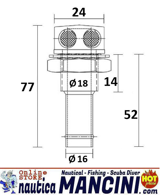 Sfiato Carburante Antifiamma Filetto Ø 18 Portagomma Ø 16 INOX