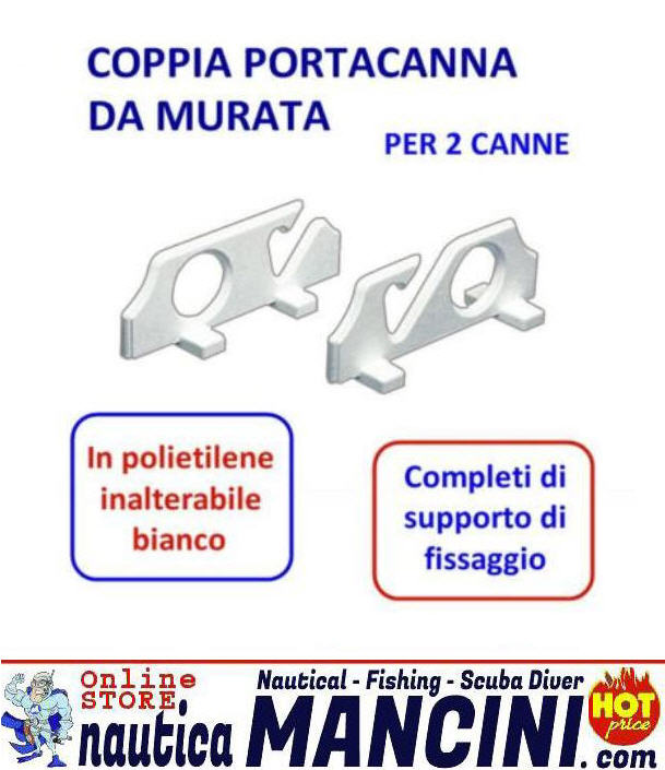 Supporto Portacanna a Murata in plastica per Fissaggio 2 Canne da Pesca