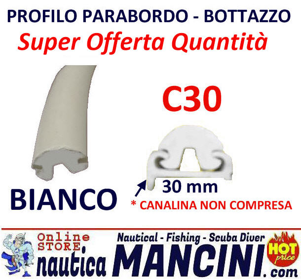 Bottazzo TIPO C 30 - Profilo Parabordo PVC Altezza mm 25 Bianco per Canalina mm 30 - PREZZO PER 4 MT + Offerta Quantità - Clicca l'immagine per chiudere