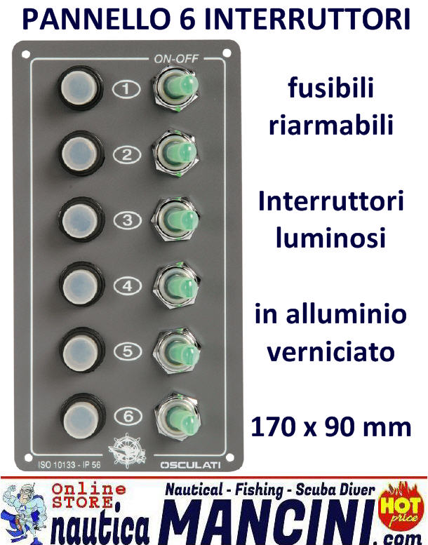 Pannello Elettrico Quadro 6 Interruttori Luminosi ELITE F 170x90 mm