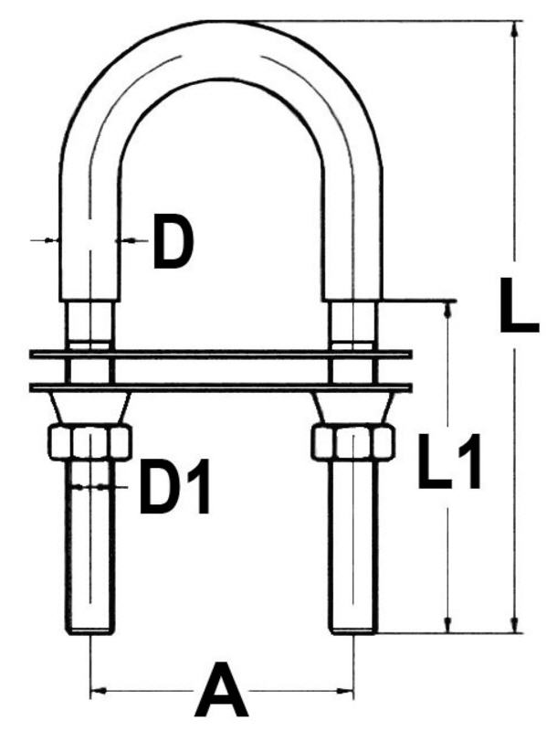 Cavallotto ad U Inox Filetto Ø 8 mm Interasse 45 mm Lunghezza 100 mm