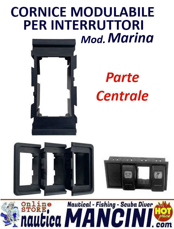 Cornice per Interruttori Marina - Parte Modulare Centrale in plastica nera