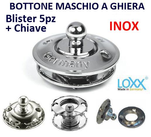 Bottone Cappottina LOXX (Tenax) Maschio Ghiera Godronata - Inox - BLISTER 5pz