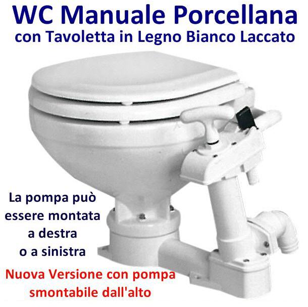 WC Manuale Porcellana con Tavoletta in Legno Bianco Laccato