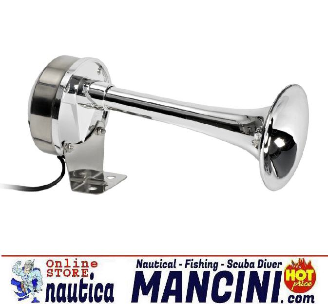 Tromba Corno Singolo 210mm 12V, Corpo inox, Corno ABS