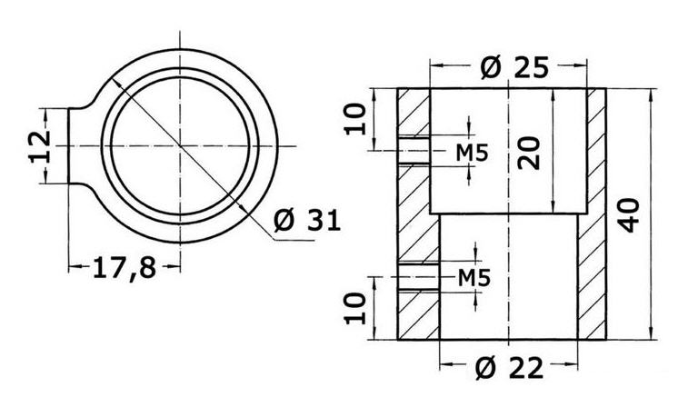 Attacco Cappottina Tendalino Inox Raccordo per tubi Ø 22/25 mm (Prolungamento)