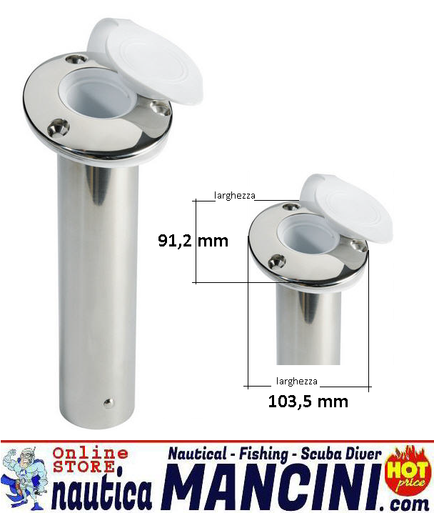 Portacanna ad Incasso Inox Flangia Ovale Diritto Ø 41 mm con Tappo Bianco