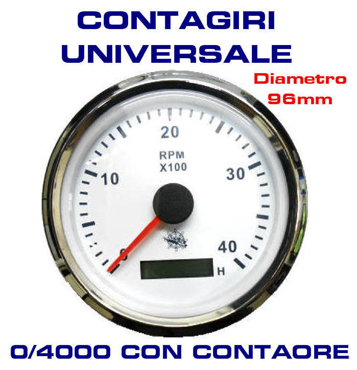 Contagiri Universale 0-4000 RPM Ø 96 mm con CONTAORE Bianco