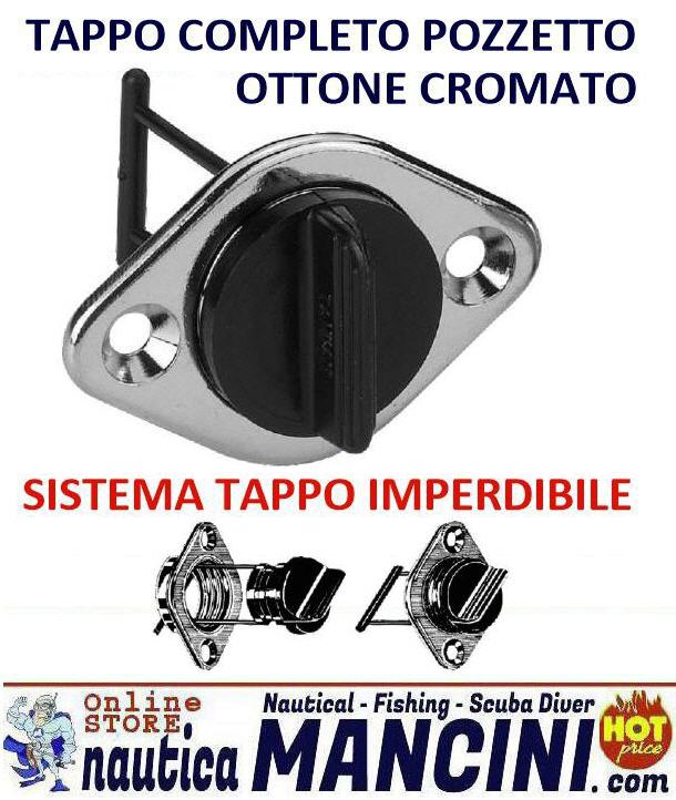Tappo Scarico Acqua Imperdibile Ottone Cromato e Nylon Ø 23 mm