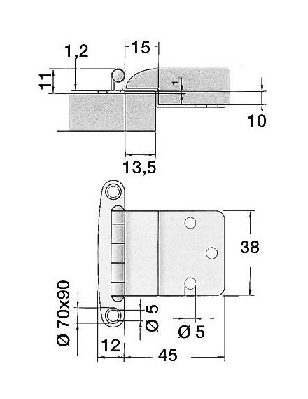 Cerniera Inox a Sbalzo per Portelli 57x44 mm