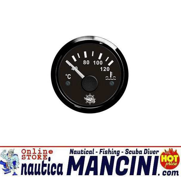 Indicatore Temperatura Acqua 12/24 V Ø 52 mm quadrante Nero Lunetta Nera - Clicca l'immagine per chiudere