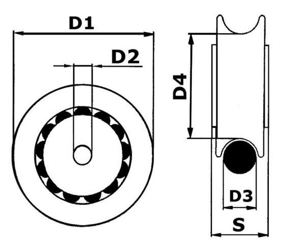 Bozzello - Puleggia di ricambio in Nylon montata su sfere 10 mm