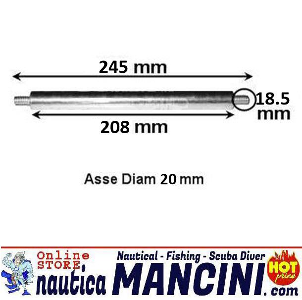 Perno per rullo centrale D20 mm Lunghezza Totale 245 mm Asse 208 mm - Clicca l'immagine per chiudere