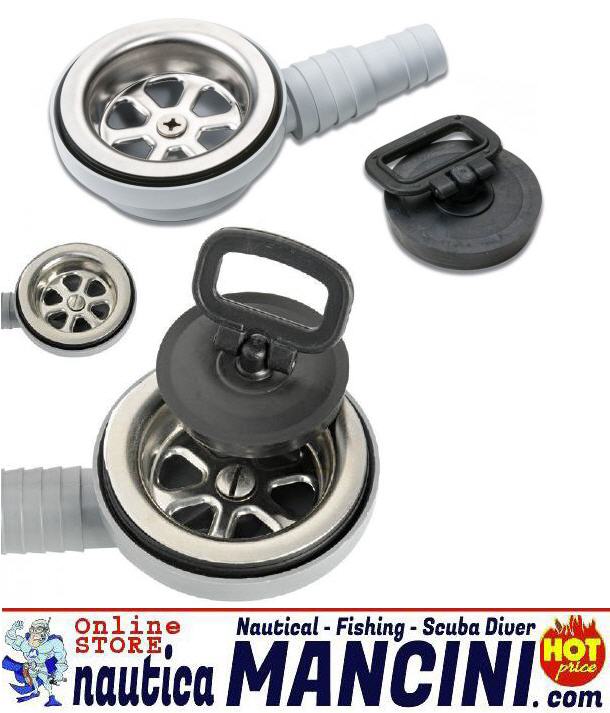 Piletta - Scarico per Lavelli/Lavandini Inox con Tappo Laterale 90° Portagomma Ø 20/25mm