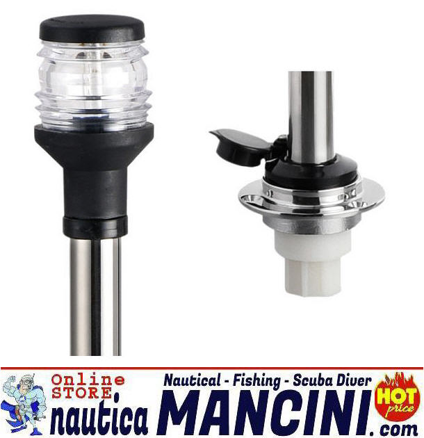 Asta Luce 360° fino a 20mt cm 100 Inox ESTRAIBILE con Base Inox e Fanale Nero