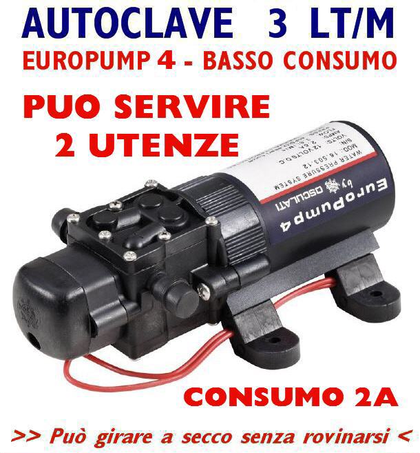 Autoclave 03,0 LT/Min 12V EUROPUMP 4 - 2A 2.45 Bar Basso Consumo