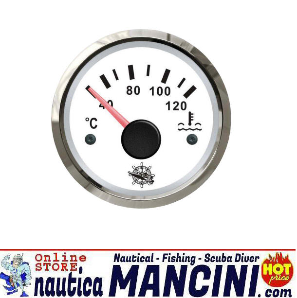 Indicatore Temperatura Acqua 12/24 V Ø 52 mm quadrante Bianco Lunetta Cromata