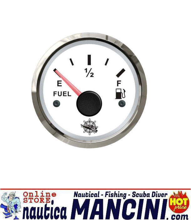 Indicatore Livello Carburante 10/180 Ohms 12V Bianco con Lunetta Cromata