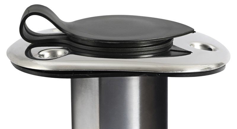 Portacanna ad Incasso Inox D. 42 mm 90° Flangia Trapezioidale Diritto con Tappo Nero - Clicca l'immagine per chiudere