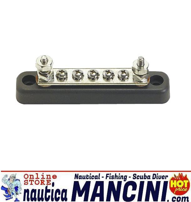 Porta Terminali Elettrici Bus-Bar (Busbar) 5 Vie - Sezione 4 mm - 100 A con Terminali di Potenza 2x5mm, Base 107x22mm