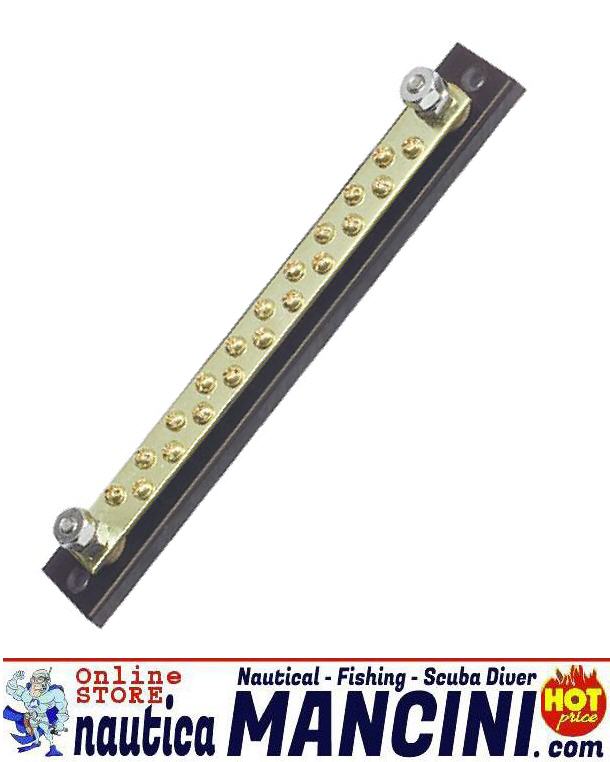 Porta Terminali Elettrici Bus-Bar (Busbar) 20 Vie - Sezione 4 mm - 150 A con Terminali di Potenza 2x6mm, Base 225x31mm