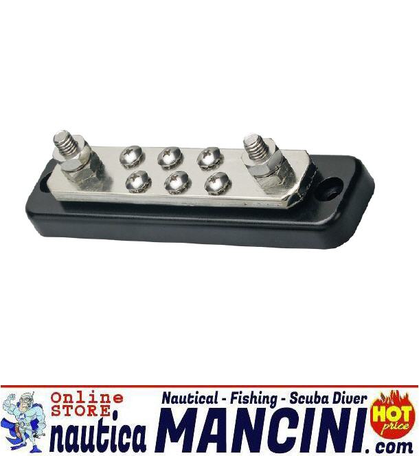 Porta Terminali Elettrici Bus-Bar (Busbar) 6 Vie - Sezione 5 mm - 250 A con Terminali di Potenza 2x8mm, Base 153x38mm