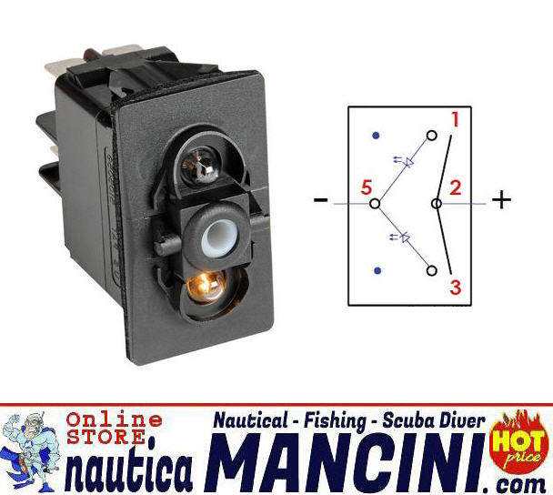 Interruttore Elettrico a Bascula Marina 20A 12V LED BIANCHI - (ON)-OFF-(ON) - 4 TERMINALI