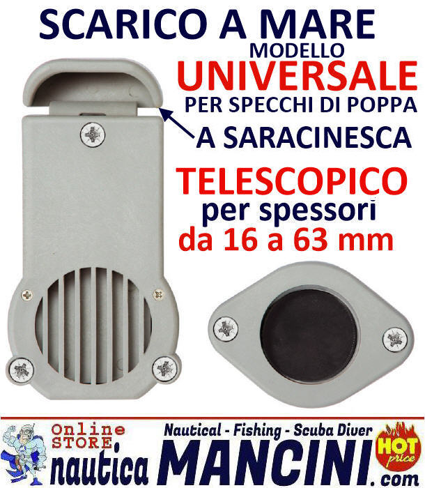 Scarico a Mare TELESCOPICO tipo UNIVERSALE da 16 a 63 mm per Specchi di Poppa