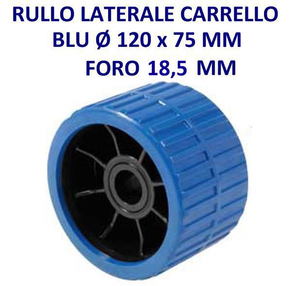 Rullo Carrello Laterale con Anima in PVC Ø 120 mm 75 mm foro 18,5 mm Blu