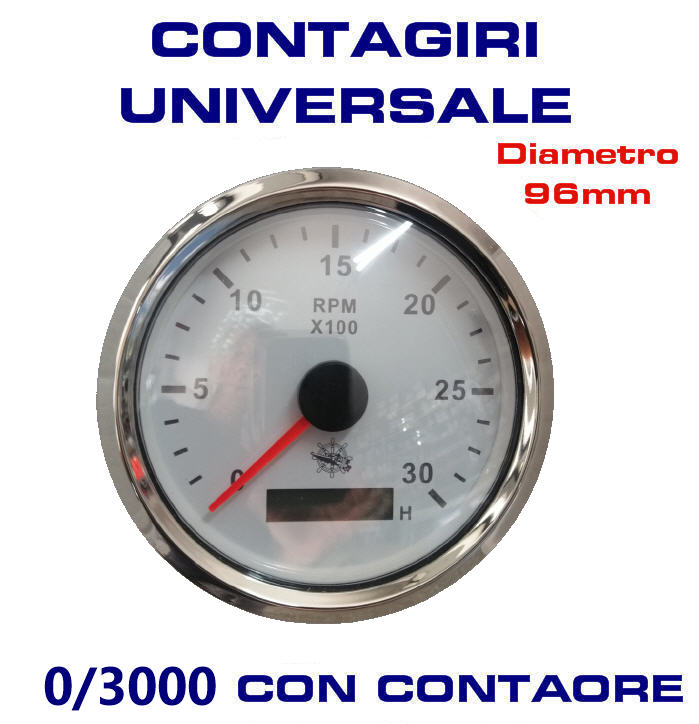 Contagiri Universale 0-3000 RPM Ø 96 mm con CONTAORE Bianco