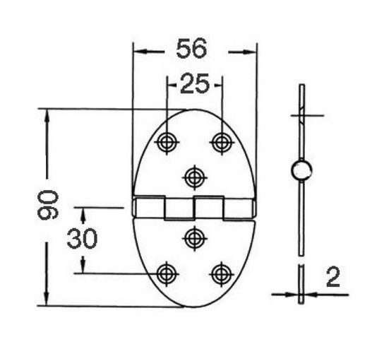 Cerniera Inox Arrotondata Nodo Sporgente 56x90 mm - Clicca l'immagine per chiudere