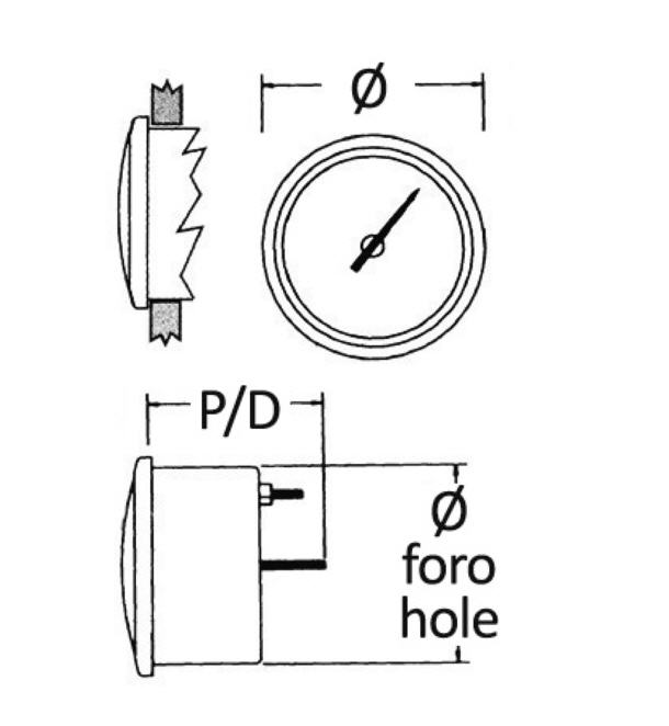 Indicatore Temperatura Acqua 12/24 V Ø 52 mm quadrante Nero Lunetta Cromata