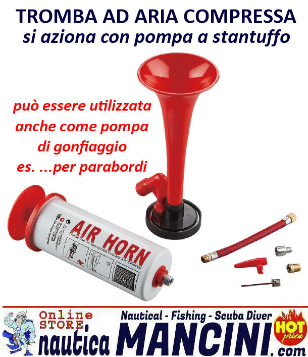 Tromba Ecologica (Avvisatore Acustico) ad Aria Compressa - Utilizzabile anche come Pompa di Gonfiaggio