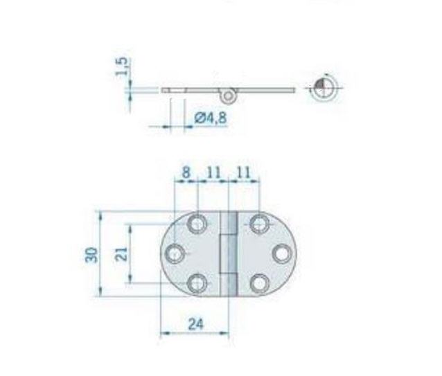 Cerniera Inox Arrotondata 47x30 mm Nodo Rovesciato