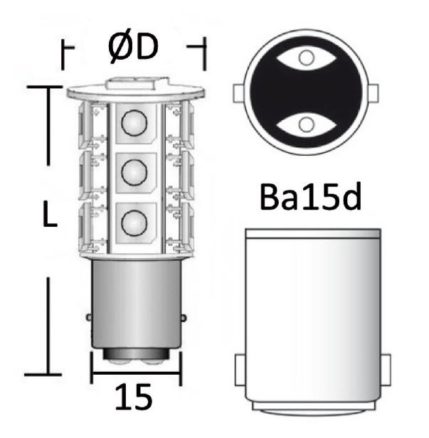 Lampadina LED a Baionetta BA15D 13 LED 12/24V Poli Allineati - Clicca l'immagine per chiudere