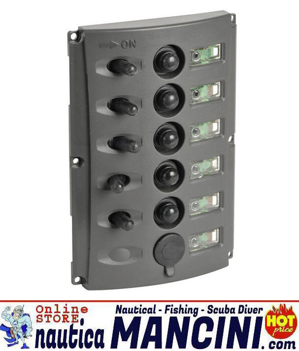 Pannello Elettrico Quadro 5 Interruttori + USB Fusibili Automatici Doppio LED 165x115 mm