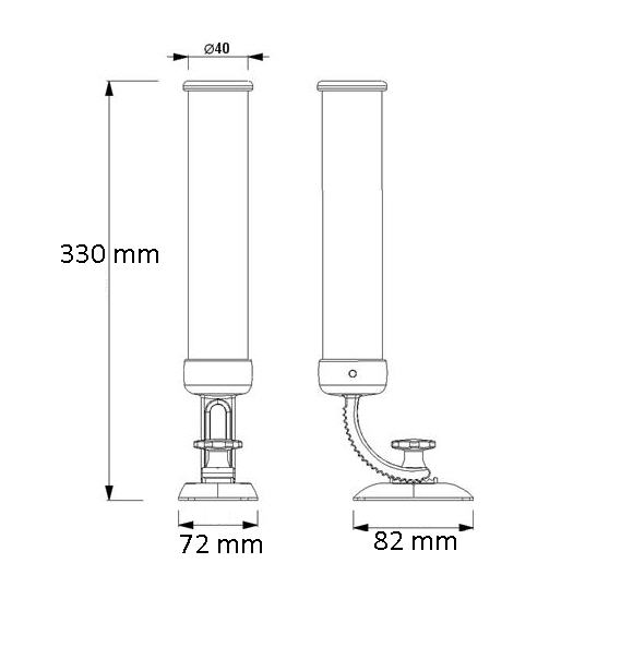 Portacanna Base Bombata Inox Regolabile D. 40 mm (Base 72x82mm)