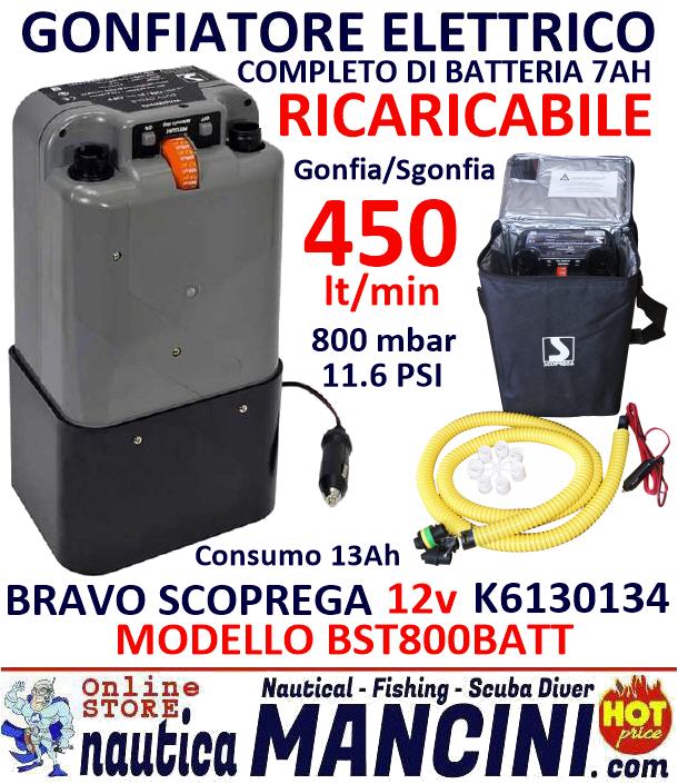 Gonfiatore Elettrico BRAVO BST 800 BATTERY 450 LT/M RICARICABILE (*)